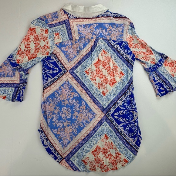 Aratta Coral, Blue & White Patchwork Button-Up - Picture 16 of 16